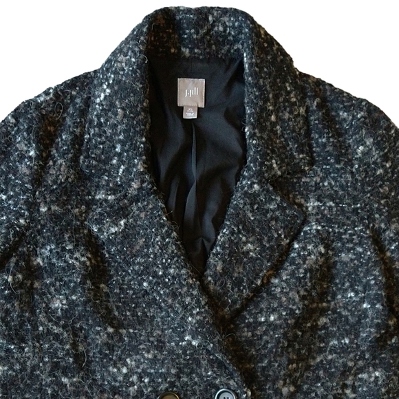 J. Jill Wool Alpaca Mohair Blend Black Fuzzy Speckled Double Breasted Blazer - Picture 4 of 9